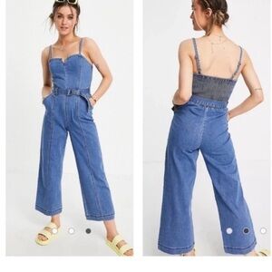 HOLLISTER CO Sweetheart Denim Jumpsuit XS Wide Leg Cropped